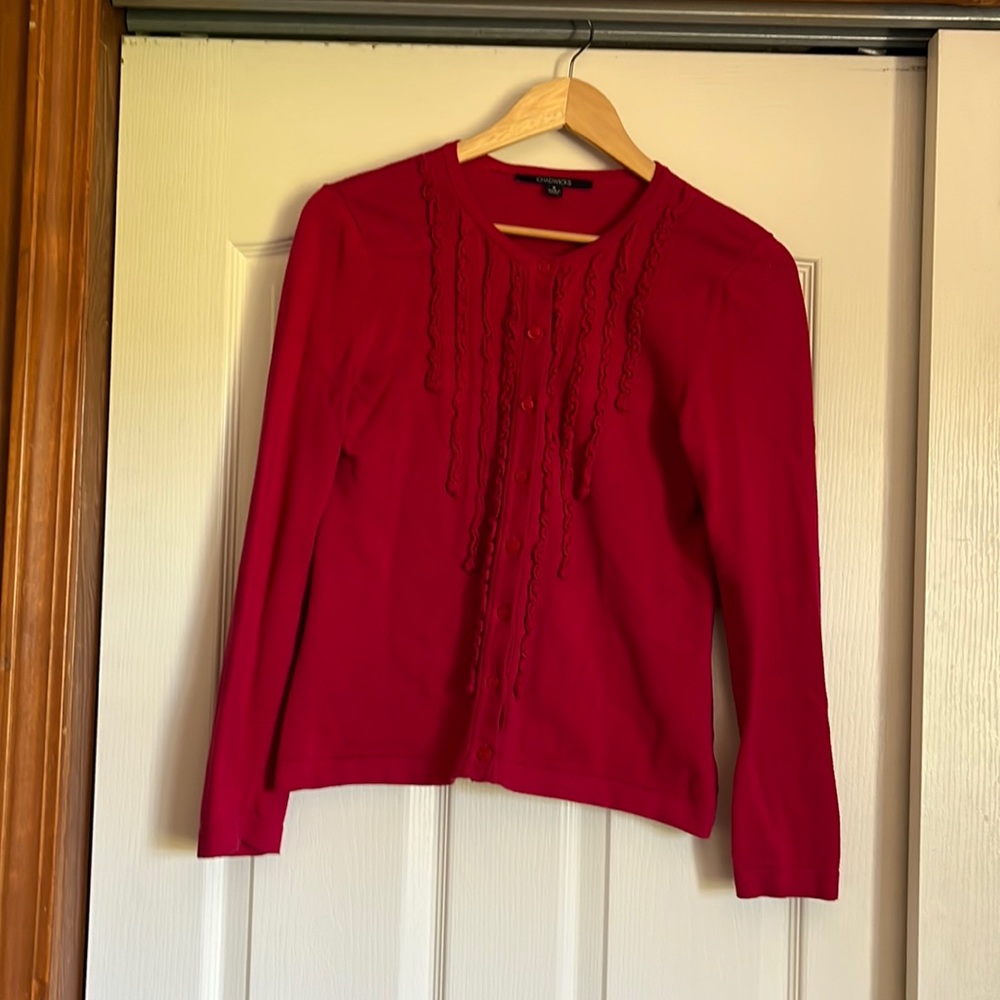 GUC Chadwick’s red ruffle cardigan
